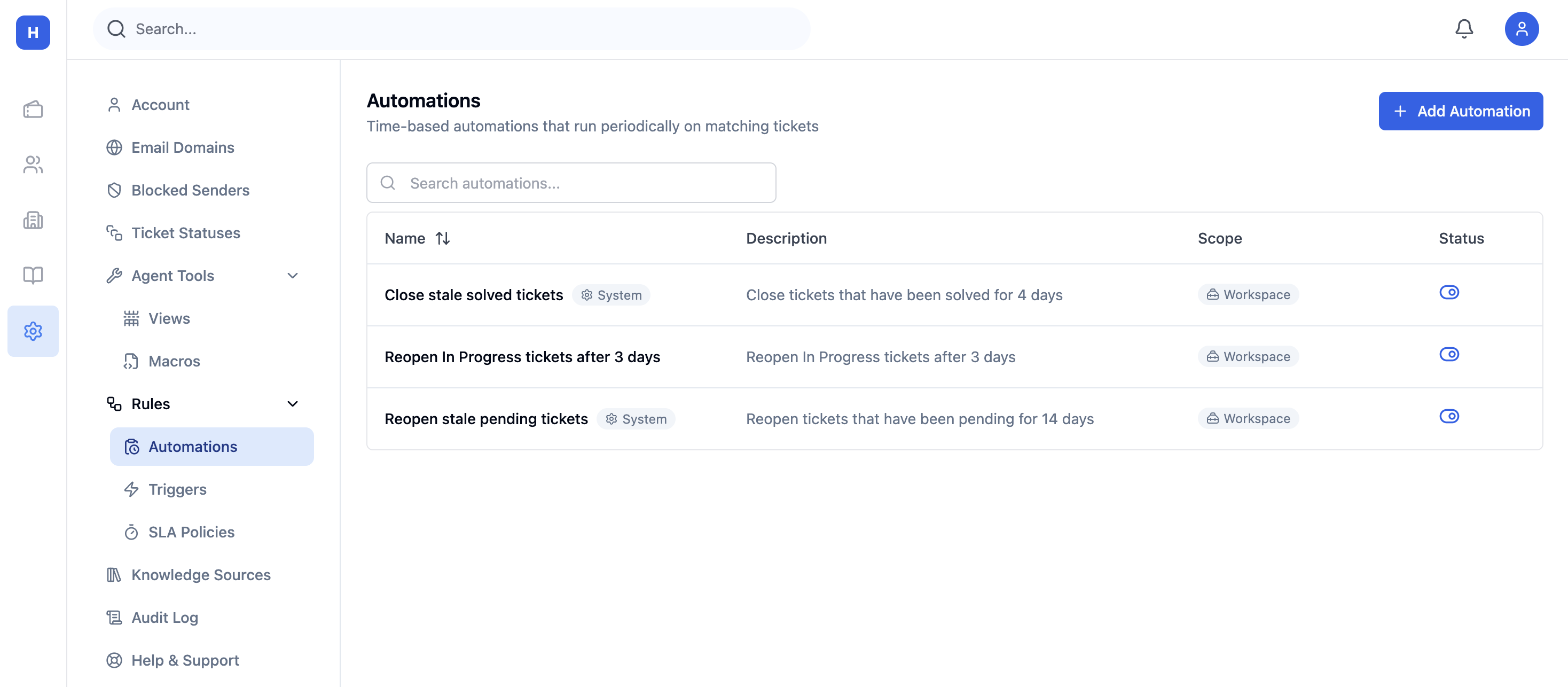 Screenshot of Automations feature