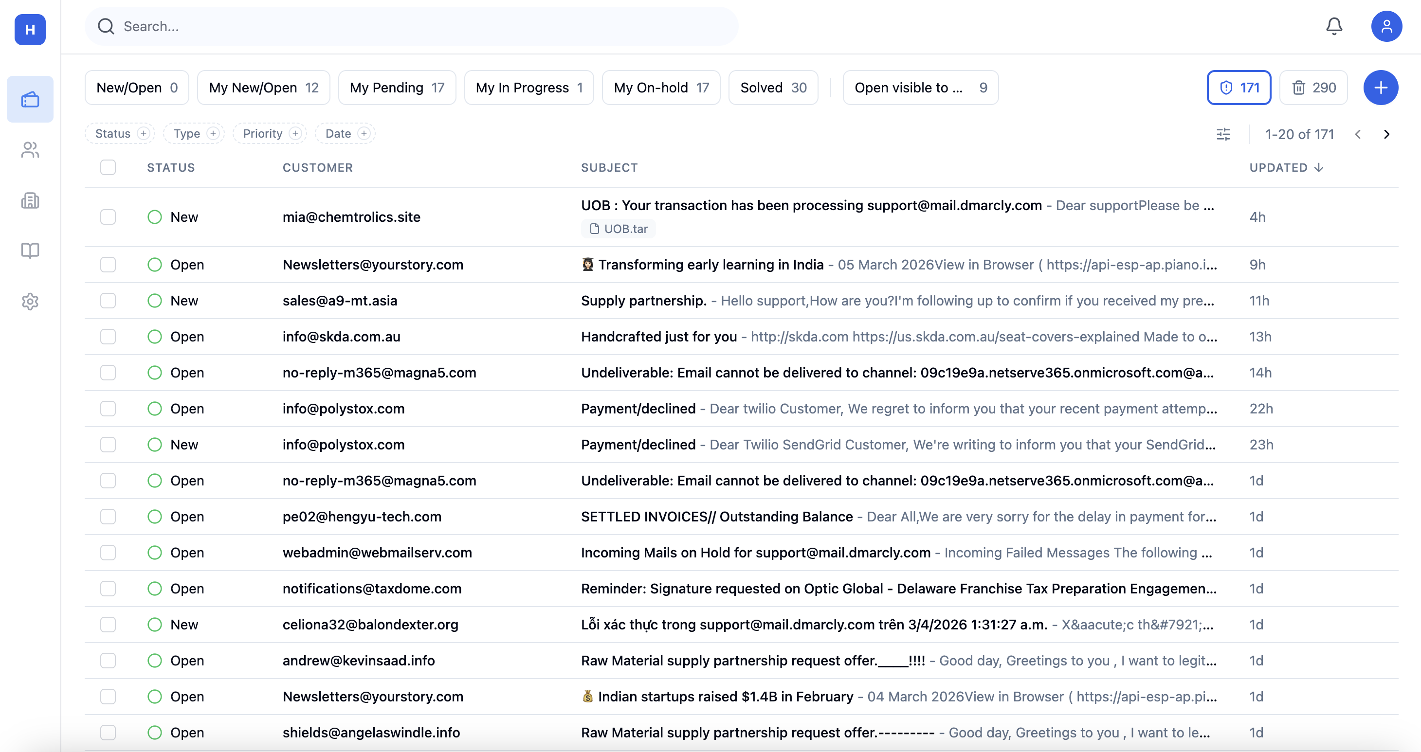 Screenshot of Email Ticketing feature