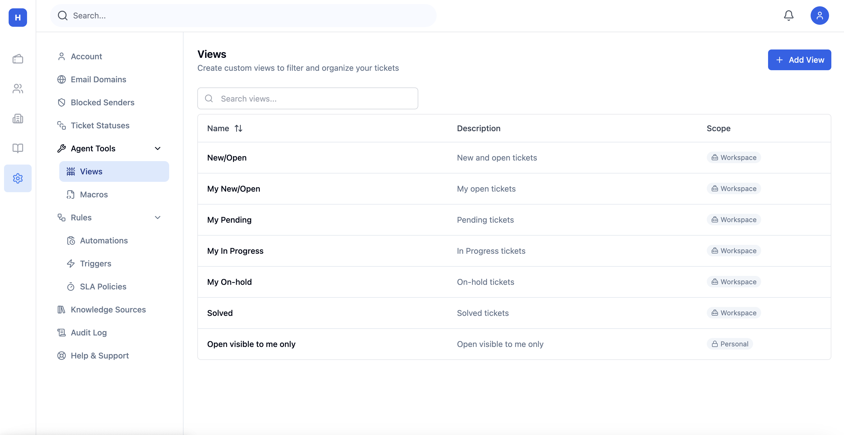 Screenshot of Views & Filters feature
