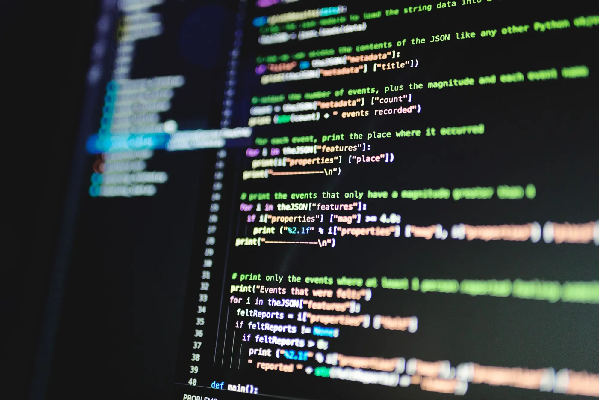 Lines of code on a developer's monitor